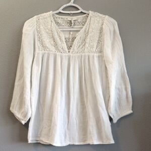 Joie White Puff Sleeve 3/4 Blouse
